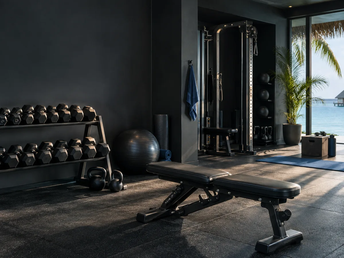 Coastal fitness studio with charcoal equipment